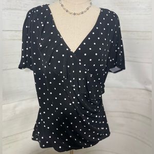 WHITE HOUSE BLACK MARKET Black & White Polka Dot Ruffle Blouse